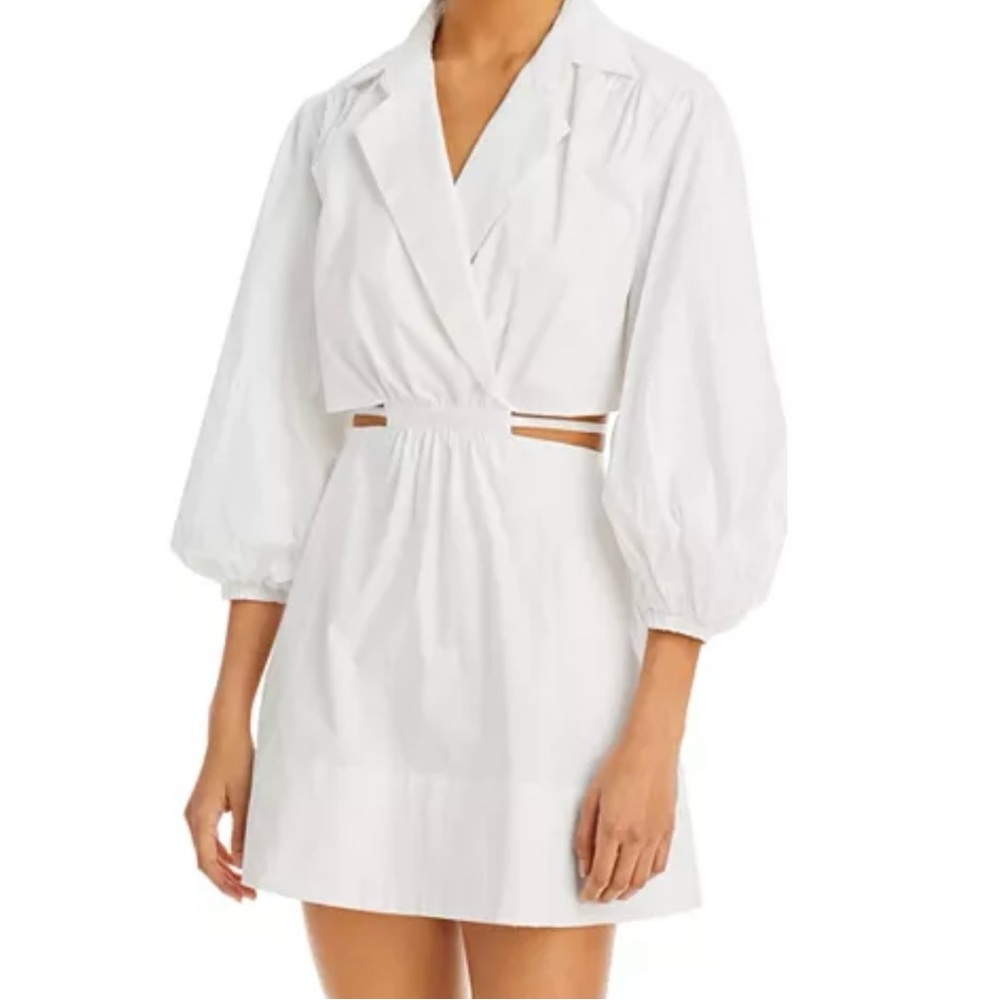 Bardot Arden Mini Poplin Dress in Orchid White size 10 balloon sleeves  cut outs
